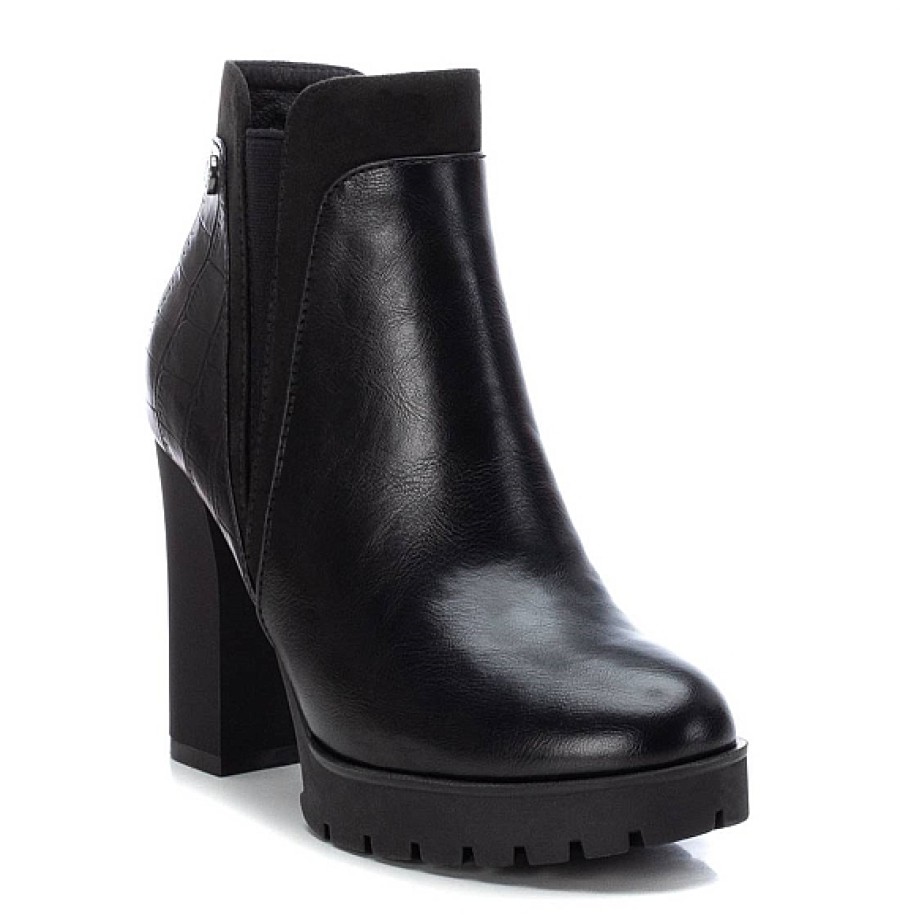 Mujer REFRESH SHOES | Botin Negro De Tacon Alto Y Plataforma Elastico Lateral