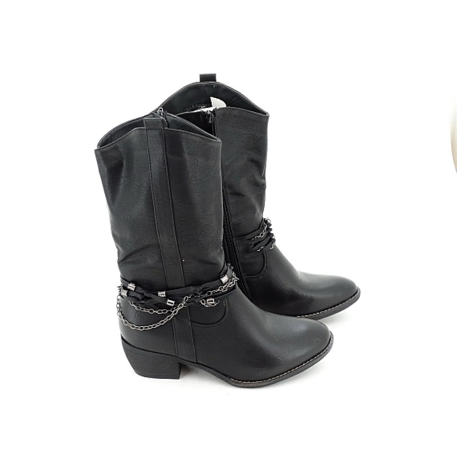 Mujer MOTIVE | Bota Campera Tacon Medio Cadenas Con Cremallera