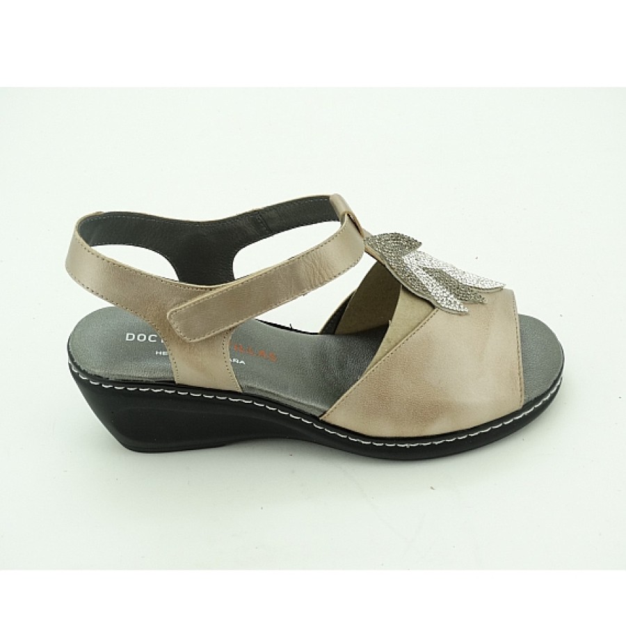 Mujer DR.CUTILLAS | Piel Sandalia Ancho Especial Cuna Velcro Hojas Strass