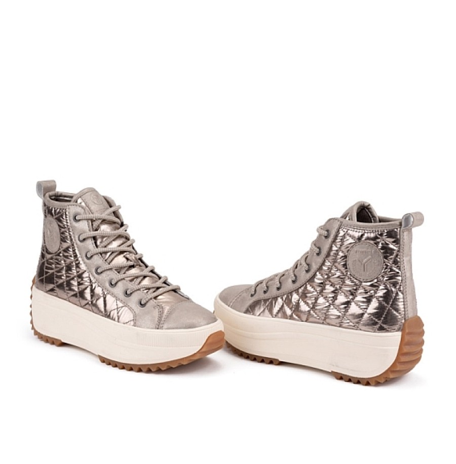 Mujer YUMAS | Champan Sneaker Abotinada Cordones Acolchado Yumas Madelein