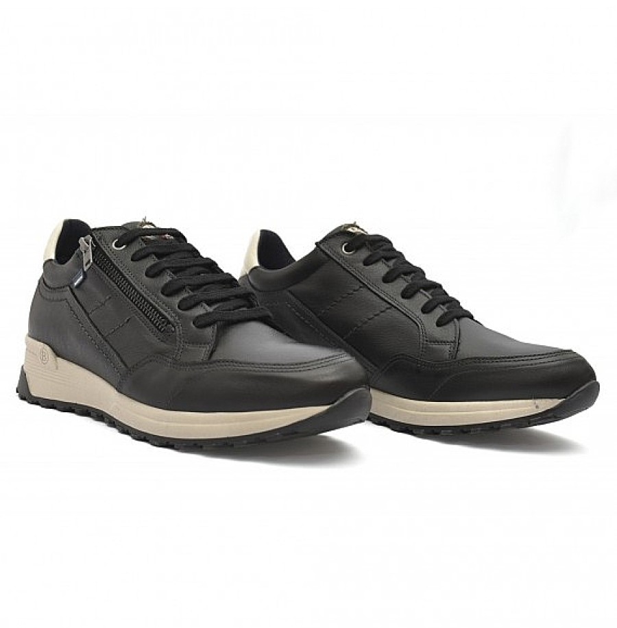 Hombre BAERCHI | Negro Deportivo Piel Cordones Con Cremallera