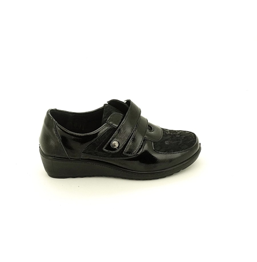 Mujer D'ANGELA | Zapato Cuna Velcros Negro Combi Charol