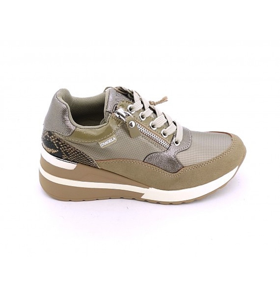 Mujer D'ANGELA | Taupe Metal Sneaker Cuna Con Cordon Y Cremallera