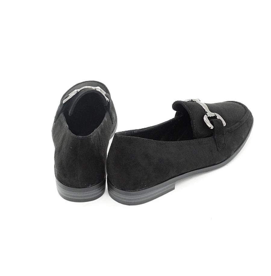 Mujer DAVINIA | Negro Mocasin Plano Herraje Antelina