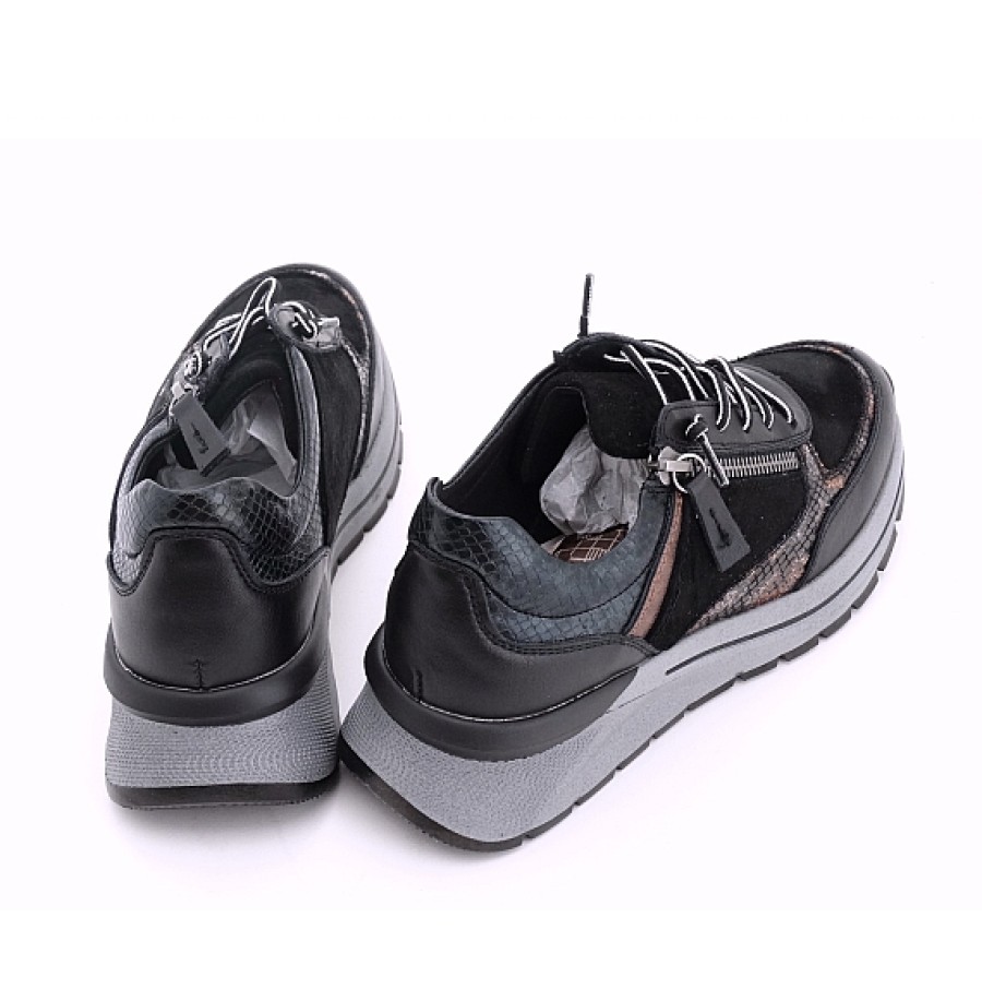 Mujer TREINTA'S | Negra Combi Sneaker Cordon Elastico Y Cremallera