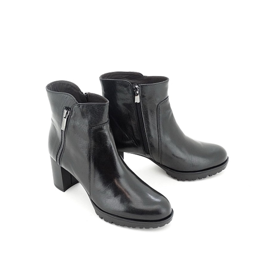 Mujer PLUMERS | Botin Negro Piel Cremallera Con Tacon Ancho Y Plataforma