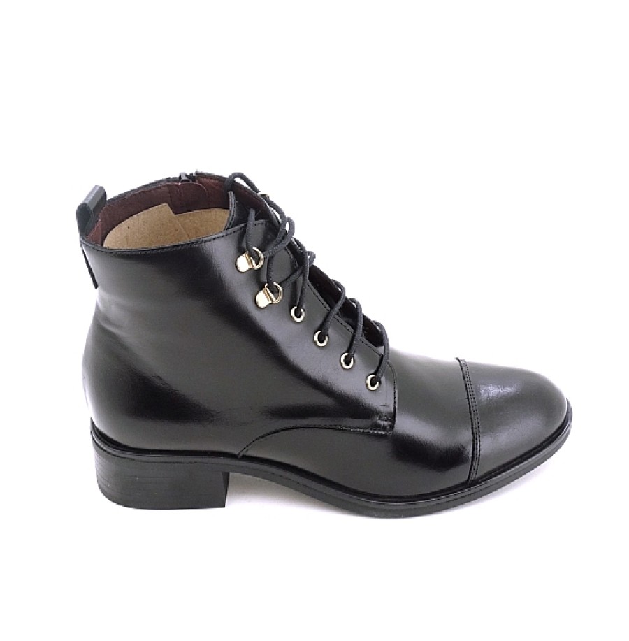 Mujer BRYAN STEPWISE | Negro Botin Piel Cordones Pieza Puntera