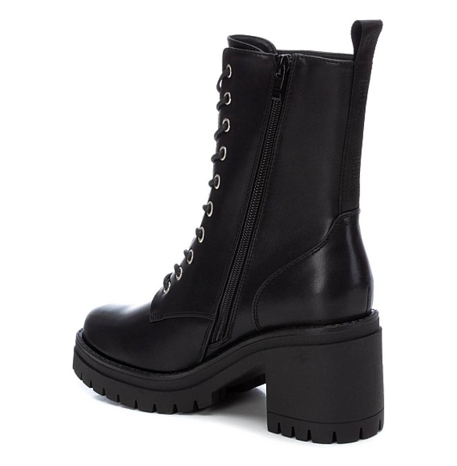 Mujer XTI Footwear | Negro Botin Militar Con Tacon Ancho Y Suela Dentada