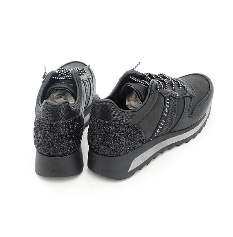 Mujer CETTI | Negra Sneaker Piel Combi Glitter Cetti