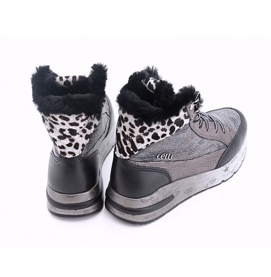 Mujer CETTI | Antracita Bota Deportiva Combi Glitter Animal Print Baracus Cetti