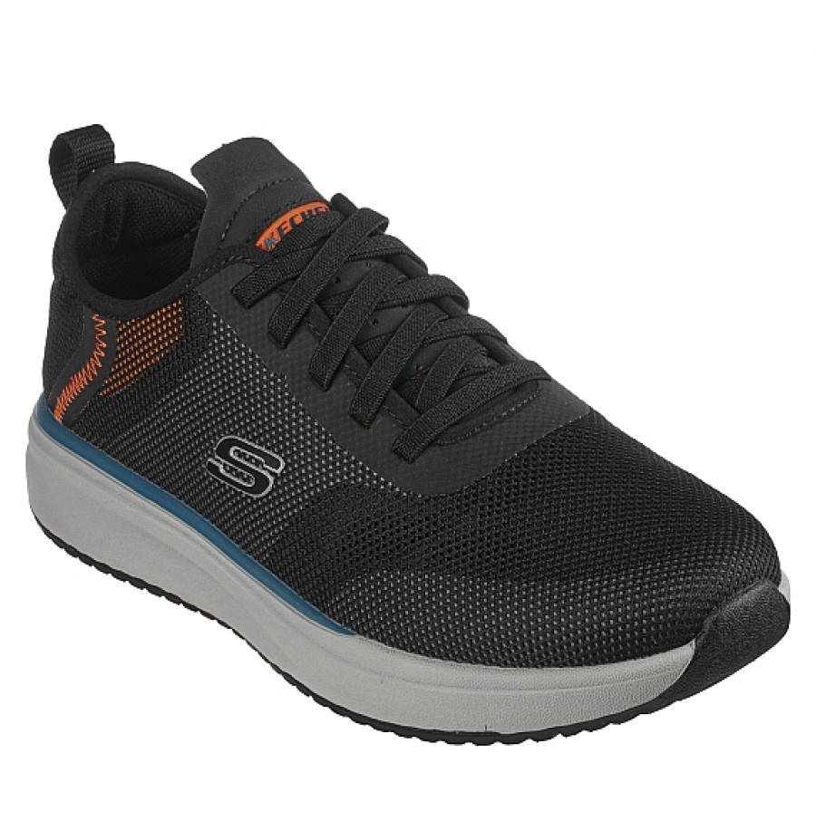 Hombre SKECHERS | Negra Zapatilla Cordon Elastico Skechers Relaxed Fit