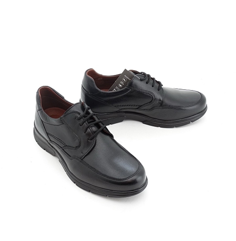 Hombre BAERCHI | Negro Piel Zapato Cordones Ancho Especial Con Plantilla