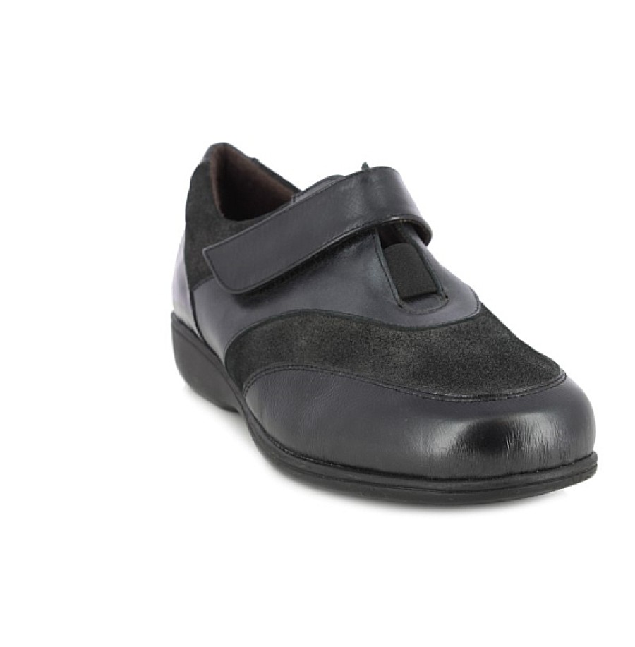 Mujer DR.CUTILLAS | Combi Negro Zapato Ancho Velcro Plantilla Extraible