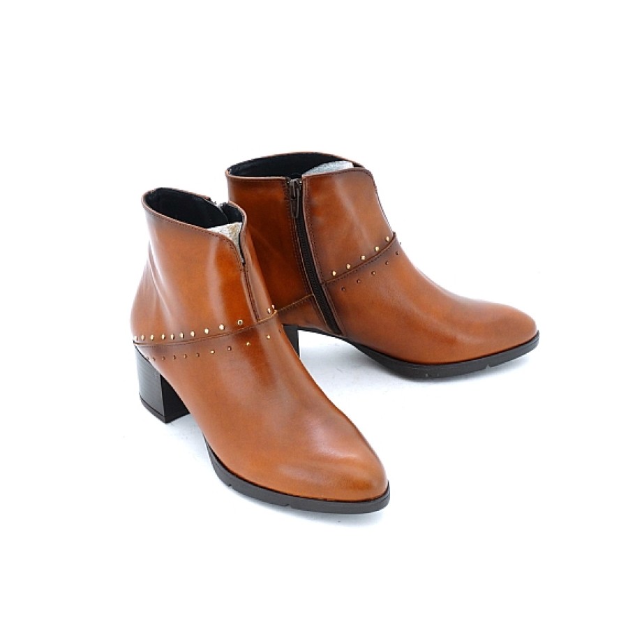 Mujer BARMINTON | Botin Piel Mujer Tachas Metalicas Empeine