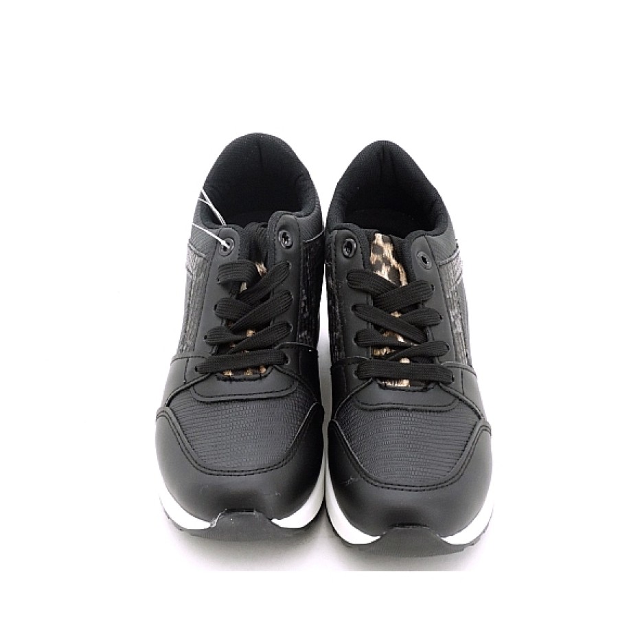 Mujer ESKANDALO | Negro Sneaker Cuna Talon Leopardo