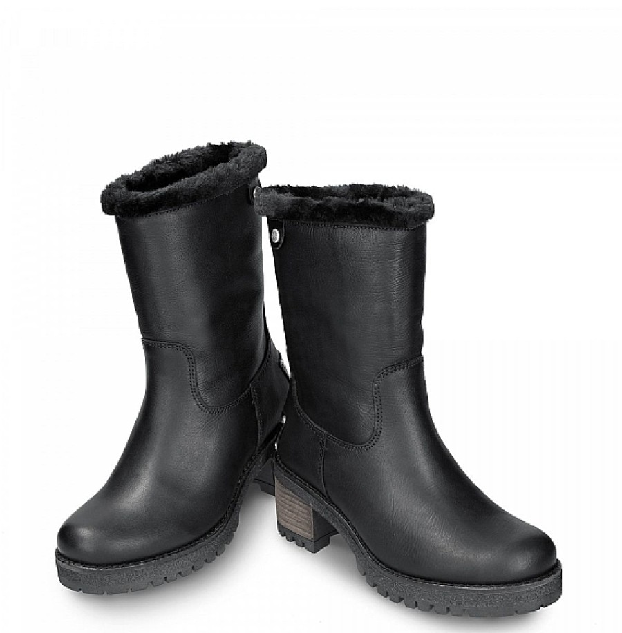 Mujer PANAMA JACK | Bota Piel Negra Con Tacon Y Forro Pelo Piola Panama Jack