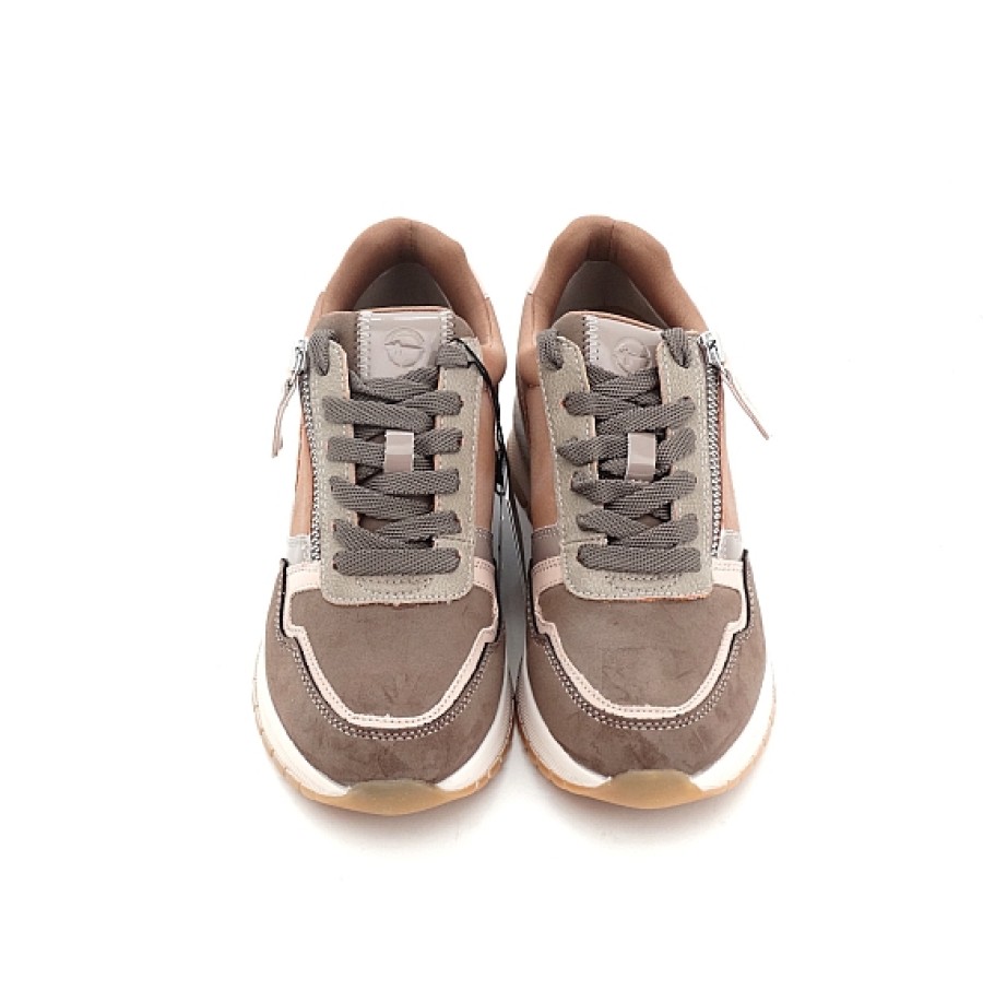 Mujer TAMARIS | Taupe Combinada Sneaker Cordon Y Cremallera