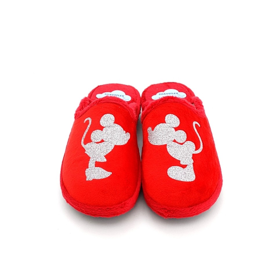 Mujer BRUMA | Roja Zapatilla Casa Mickey Y Minnie Glitter