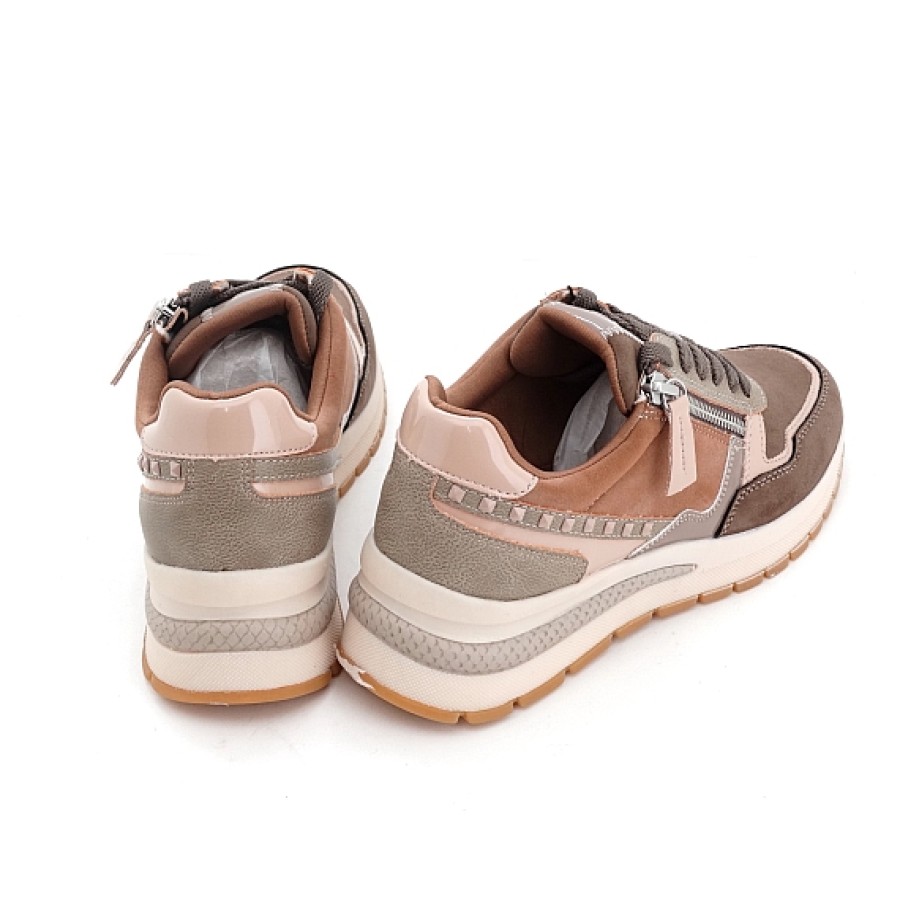 Mujer TAMARIS | Taupe Combinada Sneaker Cordon Y Cremallera