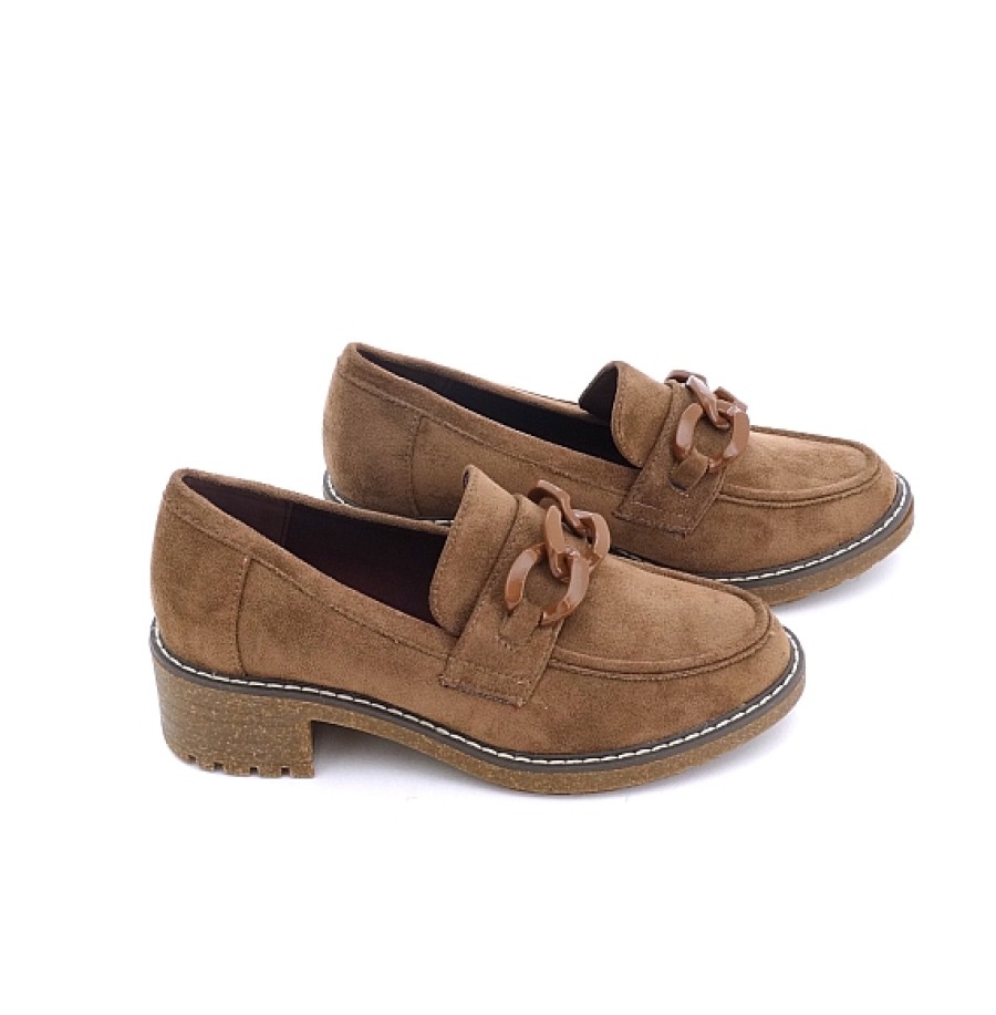 Mujer DAVINIA | Camel Mocasin Tacon Ancho Cadena