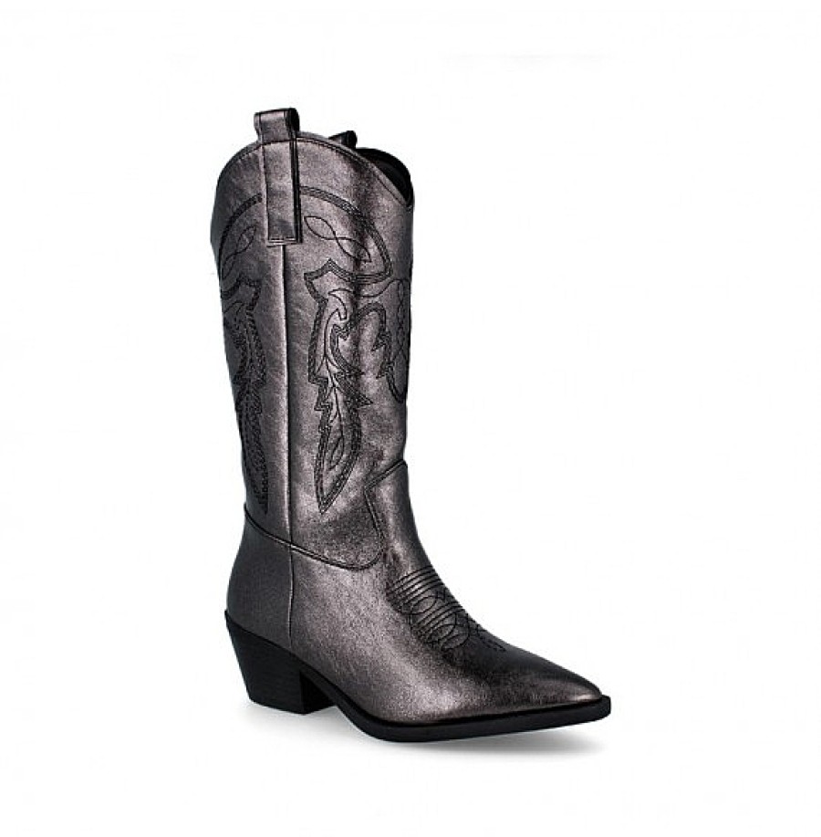 Mujer D'ANGELA | Plomo Metal Bota Campera Cowboy