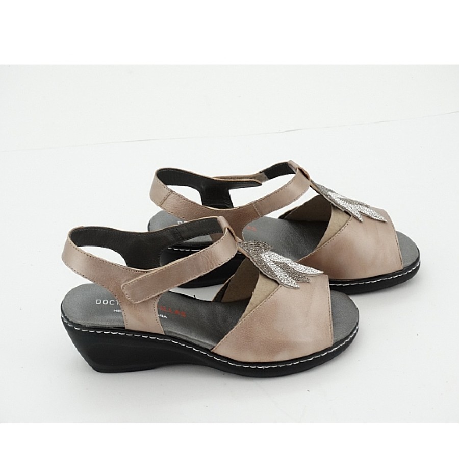 Mujer DR.CUTILLAS | Piel Sandalia Ancho Especial Cuna Velcro Hojas Strass