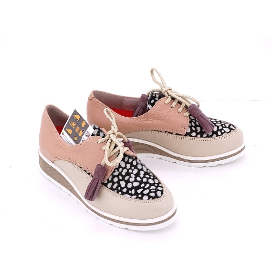 Mujer NIVAL | Beig Nude Animal Print Zapato Piel Cordones