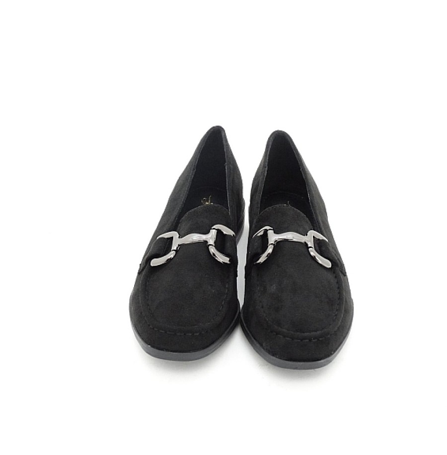 Mujer DAVINIA | Negro Mocasin Plano Herraje Antelina