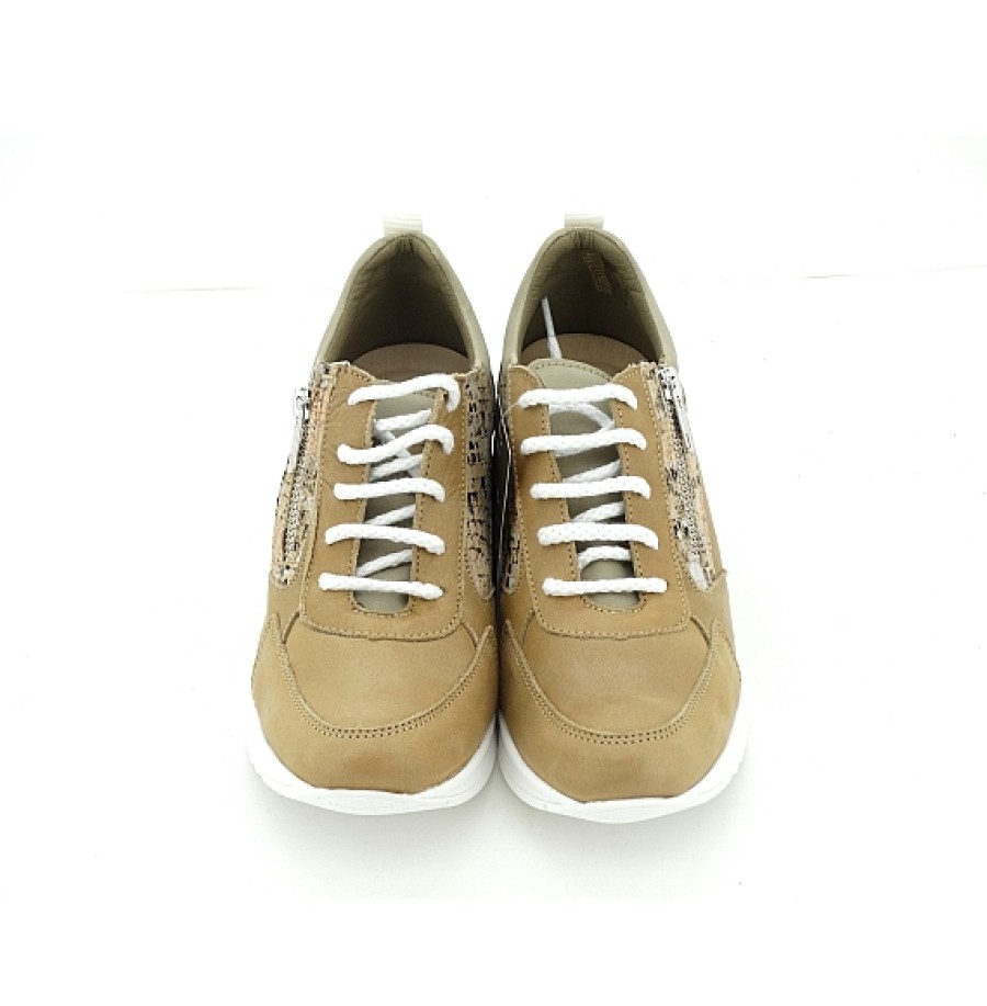 Mujer BAERCHI | Sneaker Cuna Piel Cordones Y Cremallera