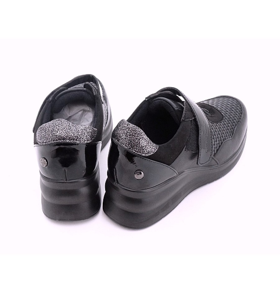 Mujer AMARPIES | Negro Zapato Deportivo Cuna Con Elasticos Y Velcro