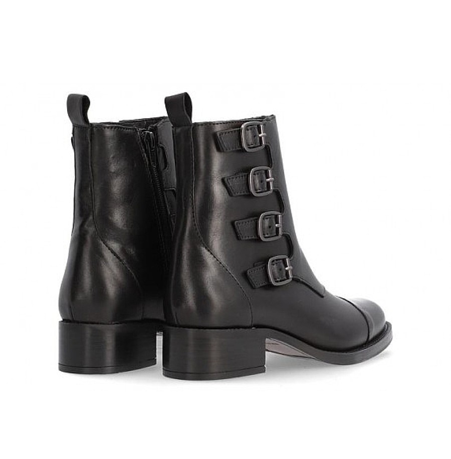 Mujer ALPE | Negro Botin Piel 4 Hebillas Alpe Alain