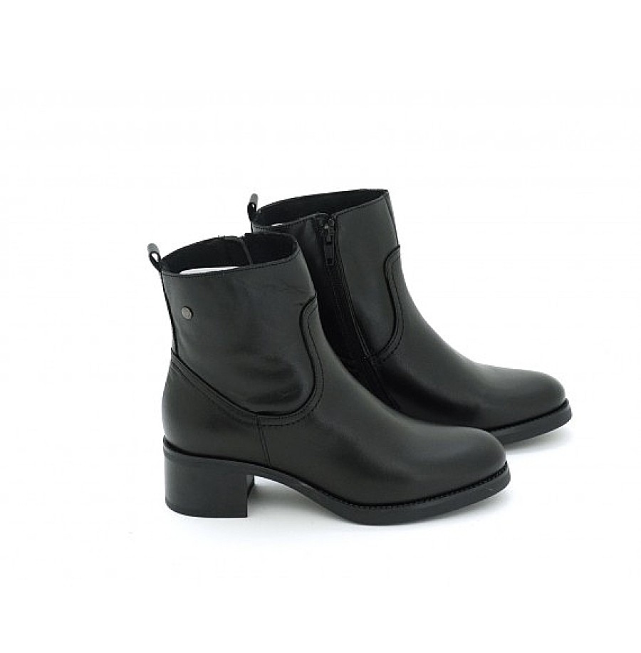 Mujer TARKE | Negro Botin Liso Piel Tacon Ancho