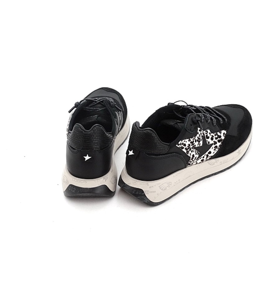 Mujer CETTI | Negra Sneaker Estrella Leopardo Cetti