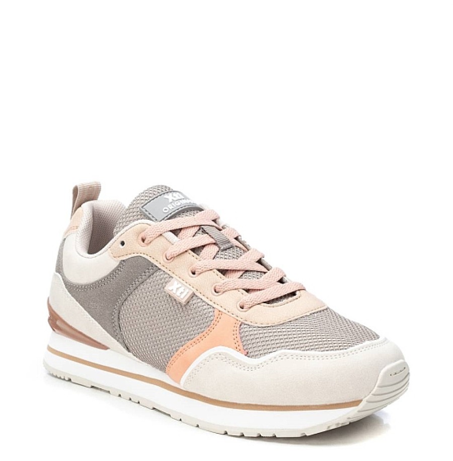 Mujer XTI Footwear | Beig Gris Rosa Zapatilla Cordones