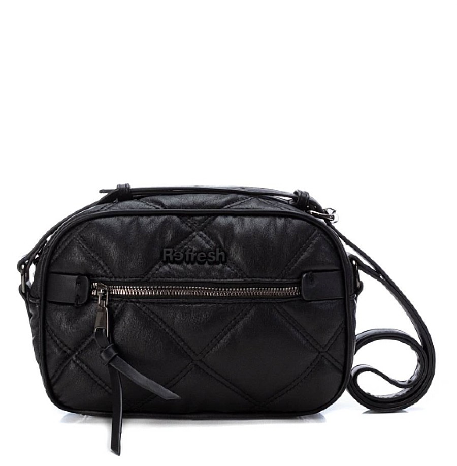 Bolsos REFRESH SHOES | Negro Bolso Bandolera Pespuntes Cremalleras Refresh