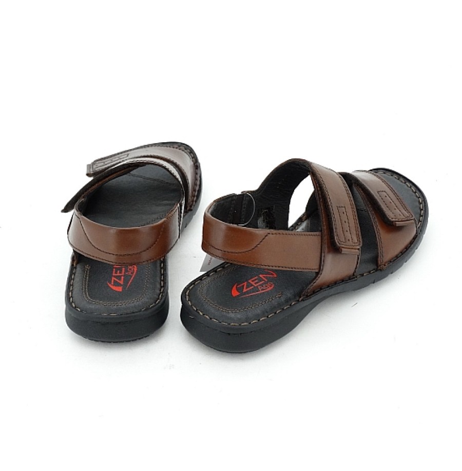 Hombre CALZATURE ZEN | Sandalia 2 Velcros Piel Piso Flex