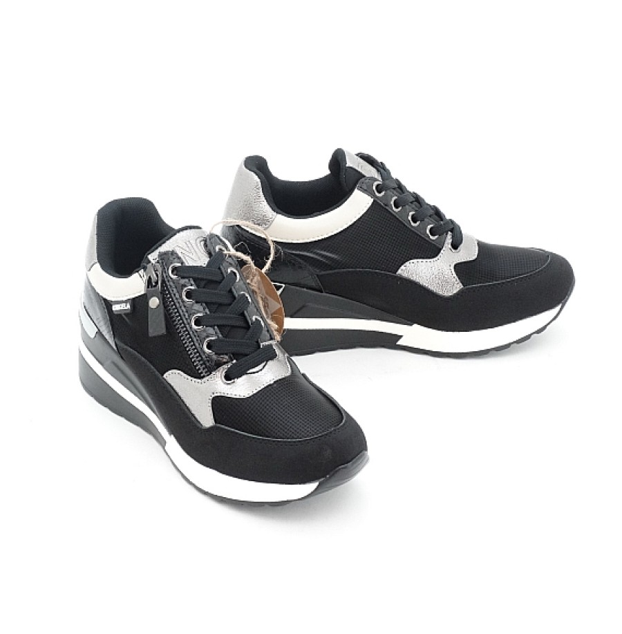 Mujer D'ANGELA | Negro Plomo Sneaker Cuna Con Cordon Y Cremallera