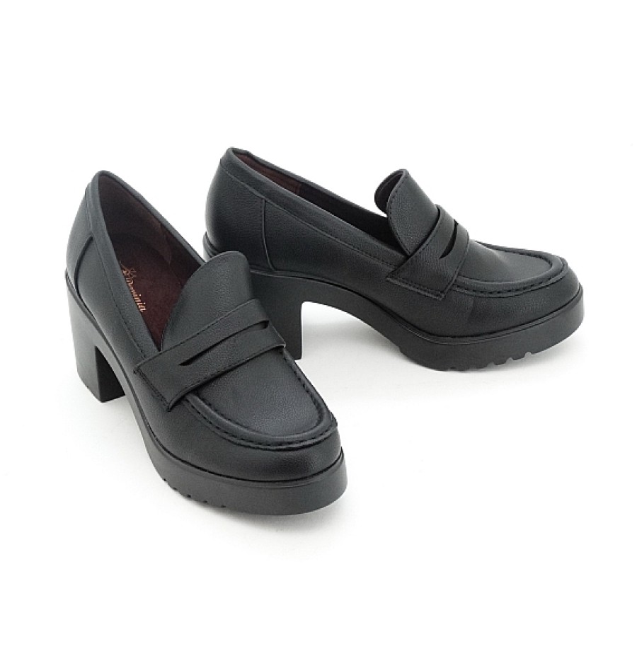 Mujer DAVINIA | Negro Mocasin Antifaz Tacon Ancho