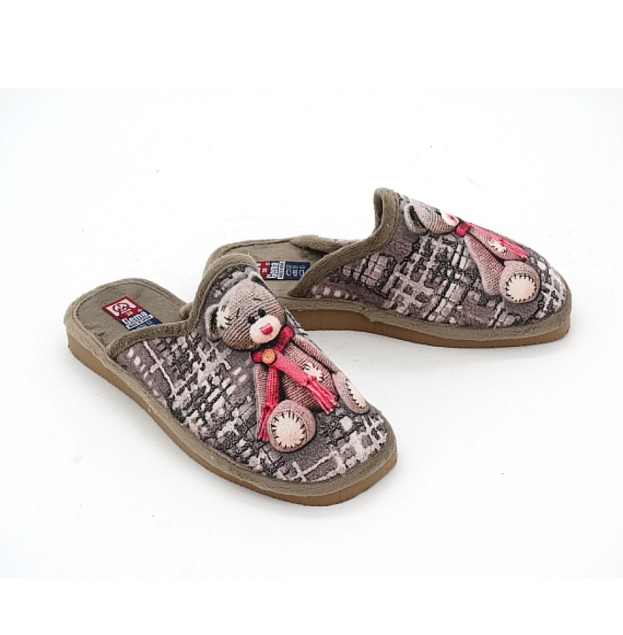 Mujer NIZAyZAS | Taupe Zapatilla Casa Abierta Osito Peluche