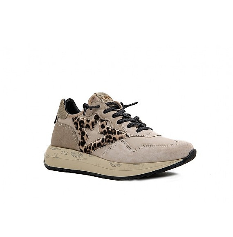 Mujer CETTI | Ivory Sneaker Estrella Leopardo Cetti