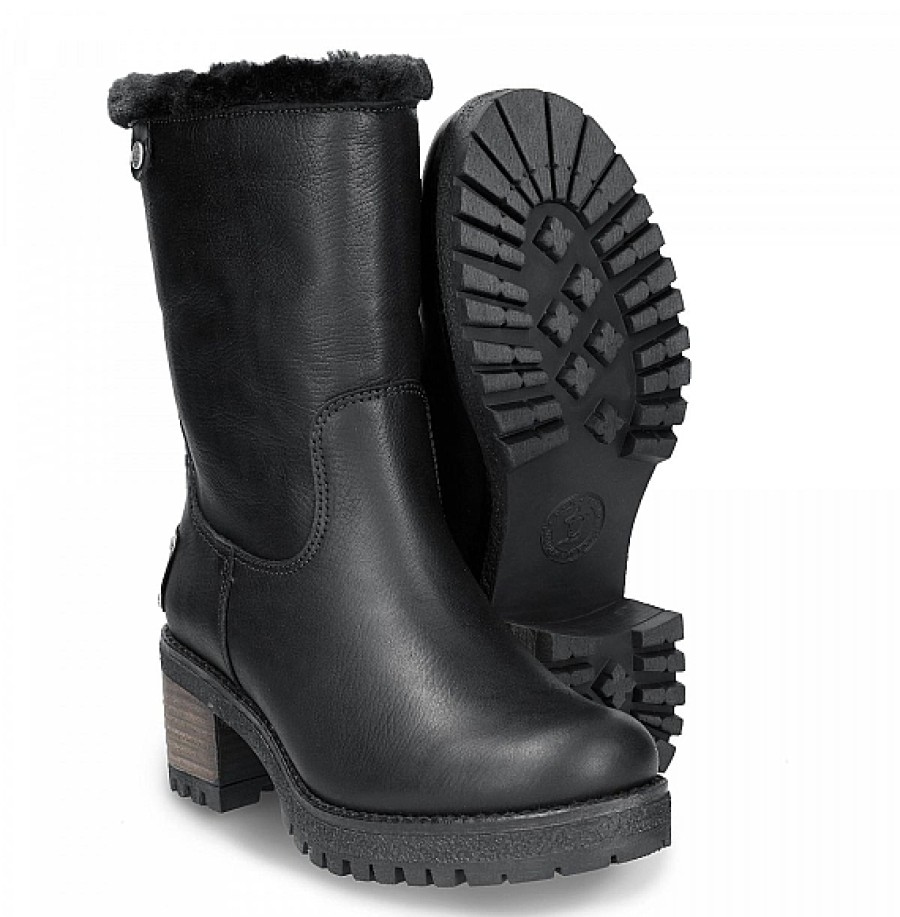 Mujer PANAMA JACK | Bota Piel Negra Con Tacon Y Forro Pelo Piola Panama Jack