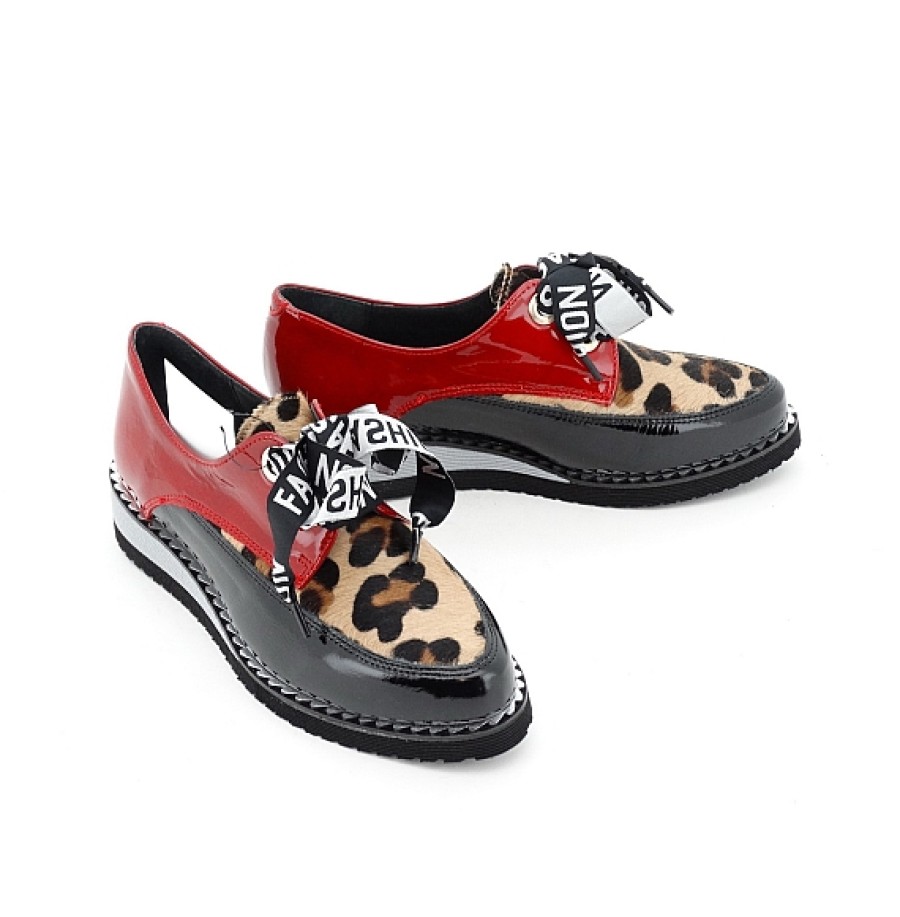 Mujer NIVAL | Zapato Combinado Negro Rojo Leopardo