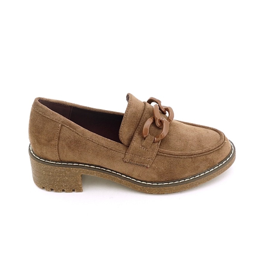 Mujer DAVINIA | Camel Mocasin Tacon Ancho Cadena