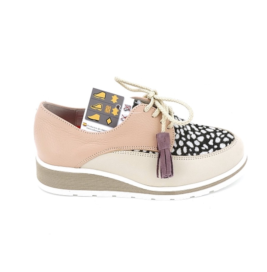 Mujer NIVAL | Beig Nude Animal Print Zapato Piel Cordones