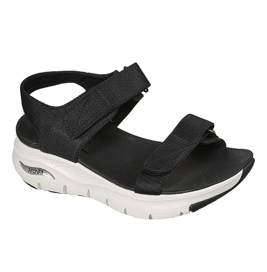 Mujer SKECHERS | Negra Sandalia 2 Velcros Skechers Arch Fit